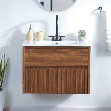 Sherwin Slat Modern Coastal 2-Drawer Wall Mounted Bath Vanity Cabinet Only (Sink Basin Not Included)